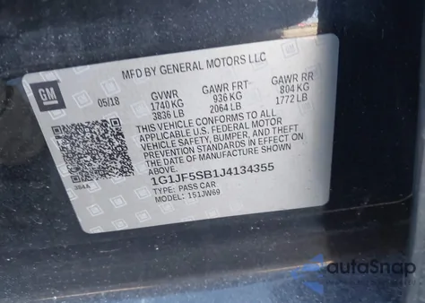 2018 Chevrolet Sonic Premier Auto from USA, damaged, VIN 1G1JF5SB1J4134355
